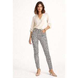 Current/Elliott The Stiletto Skinny Jeans Warped Leopard Print Grey White 24 NEW